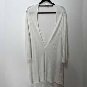 PURE J. Jill Women’s Size XL Linen Blend Cardigan Open Knit Duster White Button
